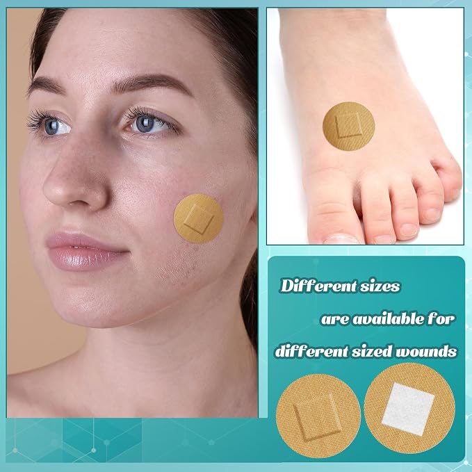 Funtery 400 Adhesive Spot Bandage 4 Sizes Round Flexible Fabric Adhesive Round Tan Non Latex Bandage for Wound Care and Hides Skin Spots Ideal for Small Incisions