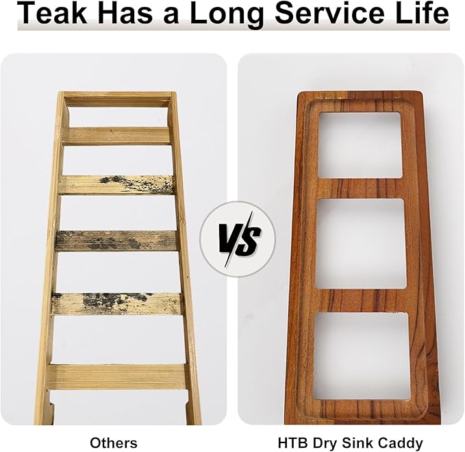 HTB Teak Instant Sink Caddy Organizer, Absorbing Stone Bathroom Tray White | Teak, Keep Dry, Caddy Organizer, Water Absorbing Stone, Non-Slip, Bathroom, Quick Drying, White