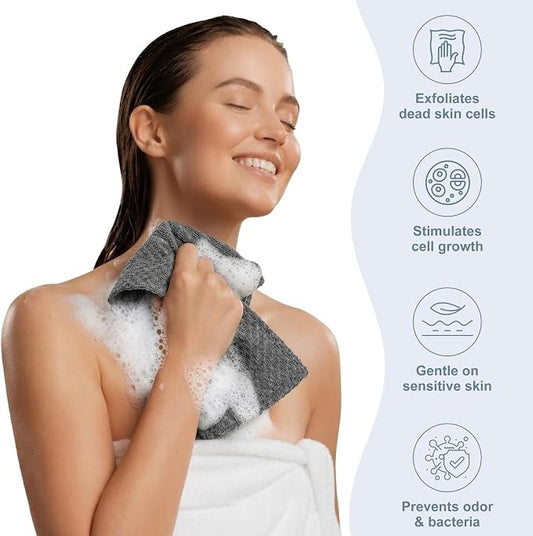 Yiclick Dual-Textured Exfoliating Washcloth Towel - Back Scrubber for Use in Shower Bath, Exfoliating Body Scrubber Exfoliator, Japanese Exfoliate Loofah Lufa Sponge Wash Cloth for Women Men