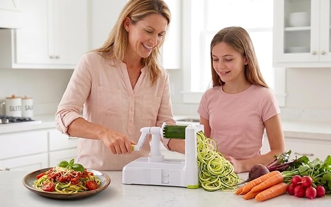 Brieftons 5-Blade Vegetable Spiralizer & Veggie Noodle Maker: Japanese 420-Grade Steel Blades for Zucchini Pasta, Sweet Potato & Beet Noodles, Strong Suction Pad, 4 Recipe eBooks | Keto Vegan Paleo
