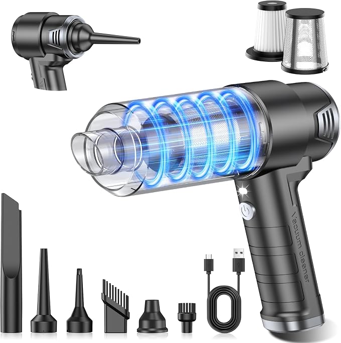 KMM Handheld Car Vacuum Cleaner, 10000PA Hand Held Vacuum & Air Duster | Strong Suction, Cordless, 120W High Power, Portable, Multi-Nozzles & LED Light, for Home, Car, Office