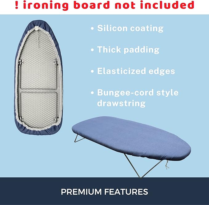 12.5 X 30 inch Smart Table top Ironing Board Cover and Pad with Standard Size, Fits Small, Mini Board, Easy Placement, Extra Thick Padding, Elastic Cord, Heat Resistance (12.5" X 30", Blue)