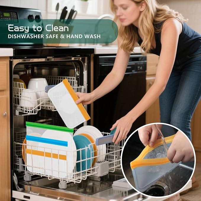 Reusable Food Storage Bags - 10 Pack Freezer Bags - Extra Thick Preservation Bags, Leakproof Silicone Bag for Meal Prep, Kitchen Organization - 4 Gallon 3 Sandwich 3 Snack Bags