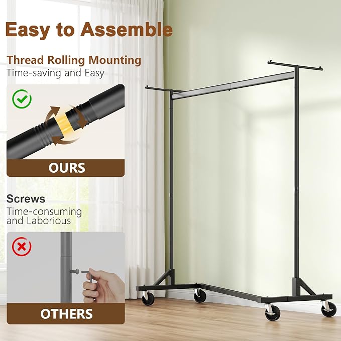 Hoctieon Z Clothes Rack with Cover, Metal Heavy Duty Clothing Rack, Rolling Garment Rack with Wheels, with Dustproof Cover Waterproof Protector, with 2 Durable Zippers, for Hanging Clothes, Black