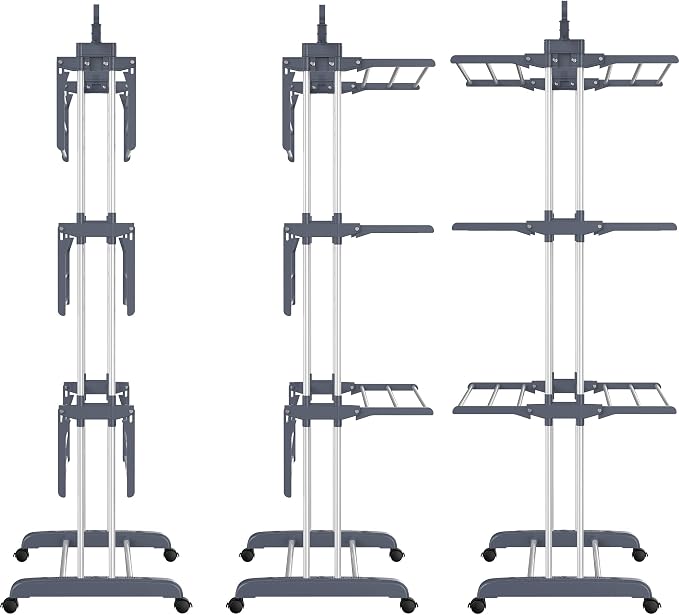 HOMIDEC Clothes Drying Rack, 4-Tier(67.7" H) Foldable Drying Rack Clothing | Foldable Stainless Steel Drying Rack, Movable Laundry Drying Rack with 4 Castors and 14 Hooks for Bed Linen, Clothing, Grey