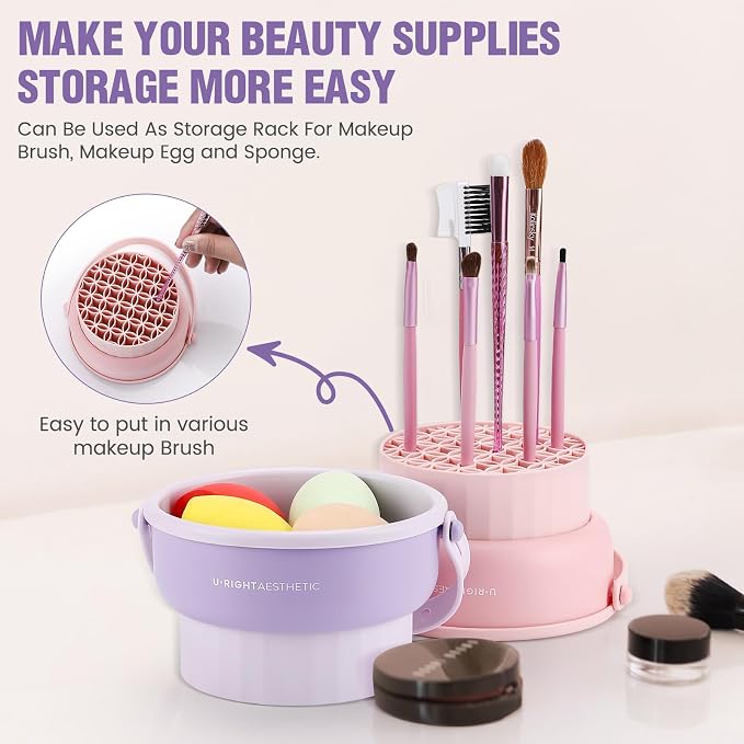 GOLIKEE Makeup Brush Cleaner Mat 3 in 1 Silicone Makeup Brush Cleaner Bowl Cosmetic Brushes Cleaning Tool Organizer for Storage and Air Drying (Pink)