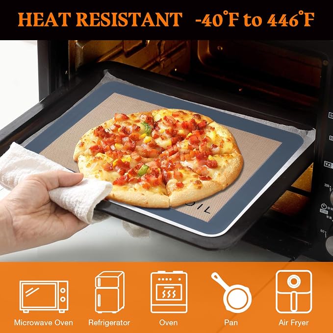 Silicone Baking Mats Set of 3, Non-Stick Reusable BPA-Free Oven Liners,100% Food-Grade Silicone Baking Sheets for Cookies, Macarons, Bread and Pastry,16.5'' x 11.6''(2 Half)&11.6' x 8,5''(1 Quarter)