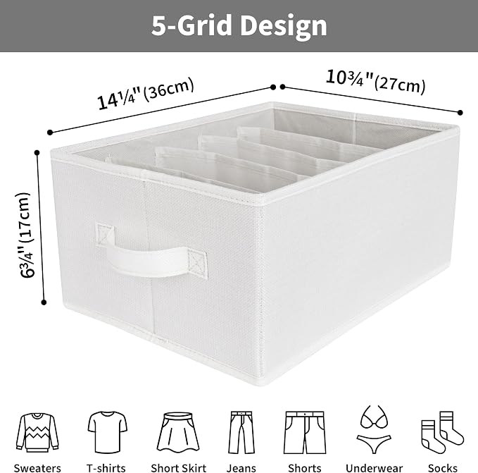 GRANNY SAYS Jean Organizer for Closet, Clothes Drawer Organizer, Pants Organizer, Wardrobe Clothes Organizers, Clothes Storage Bins, Drawers for Sweater, T Shirt, Beige, 6-Pack