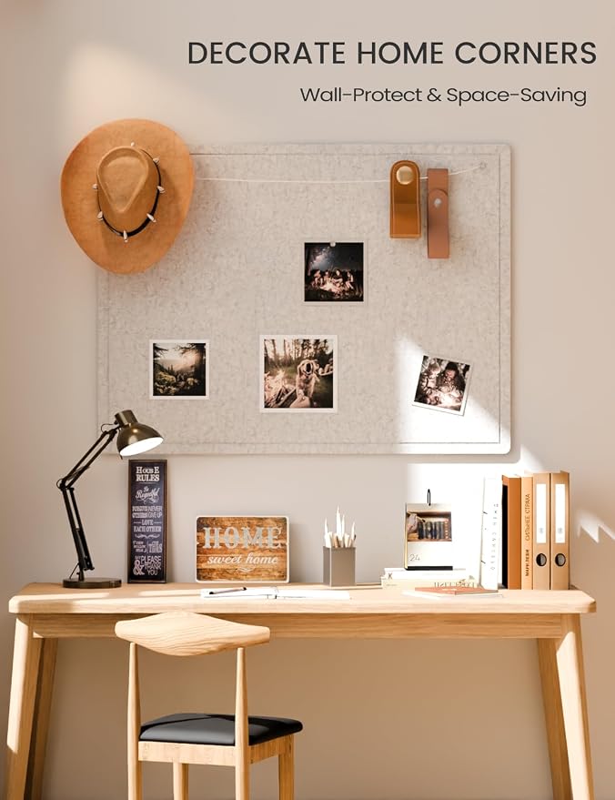 Fluxynara 47.2" x 35.4" Large Bulletin Board, Light Gray | Cork Board Alternative with 24 Removable Adhesive Tabs, Foldable Felt Pin Board for Home, Office, Classroom & Dorm