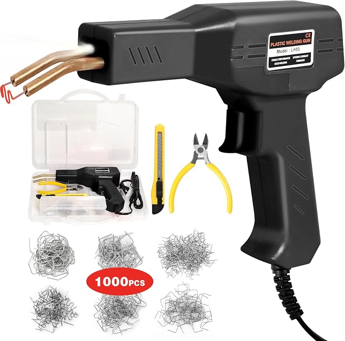 ATOLS Upgraded Plastic Welder, 1000PCS Staples, Pure Copper Transformer, Rapid Heating, Plastic Welding Kit, Hot Stapler Kit, Plastic Welder Gun Kit, Car Bumper Repair Kit, Plastic Repair Kit(Black)