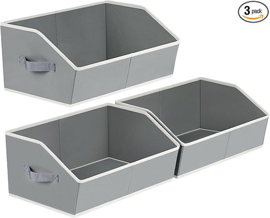 Homsorout Trapezoid Closet Shelf Organizer - Large Baskets for Organizing, Fabric Storage Cubes for Shelves, Storag Organizers Bins for Clothes, Blankets, 3 Pack, Grey