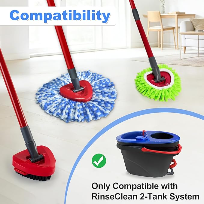 Mop Heads Replacement for Ocedar, Mop Replace Head for Ocedar RinseClean 2 Tank, Microfiber Spin Mop Refills, Include 4 Mop Replacement Head Deep Cleaning Machine Washable with 2 Scrubber Mop Head