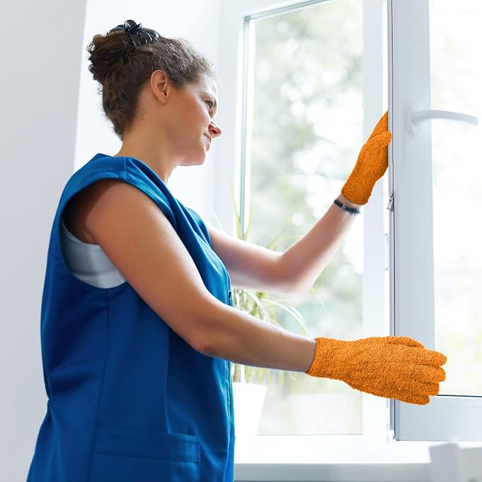Patelai 3 Pairs Microfiber Plant Dusting Gloves Leaf Cleaning Gloves for Indoor Plants, Blinds, Furniture, House (Orange,Brown,Dark Gray,Large)
