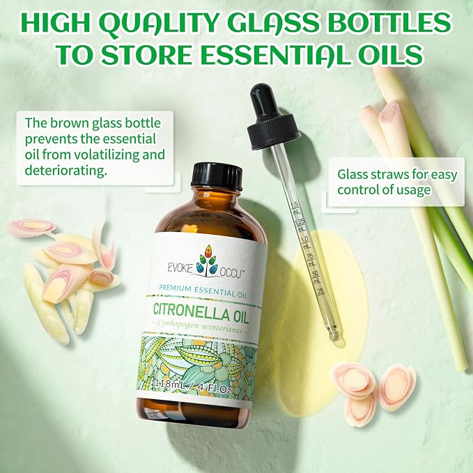 EVOKE OCCU Citronella Oil for Diffuser & Air Freshening | Add to Spray for Indoor & Outdoor Freshness, Ideal for DIY Cleaning Soap & Candle Making - 118mL / 4 fl oz