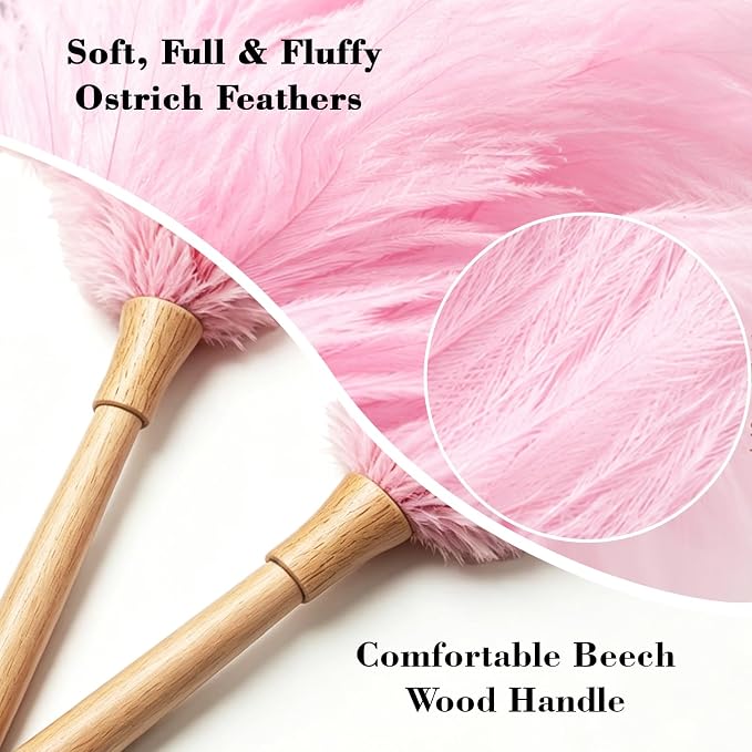 NCEDN Pink Ostrich Feather Duster 32cm – Soft Feather Duster with Wooden Handle for Keyboard, Blinds, Ceiling Fan & Furniture Cleaning