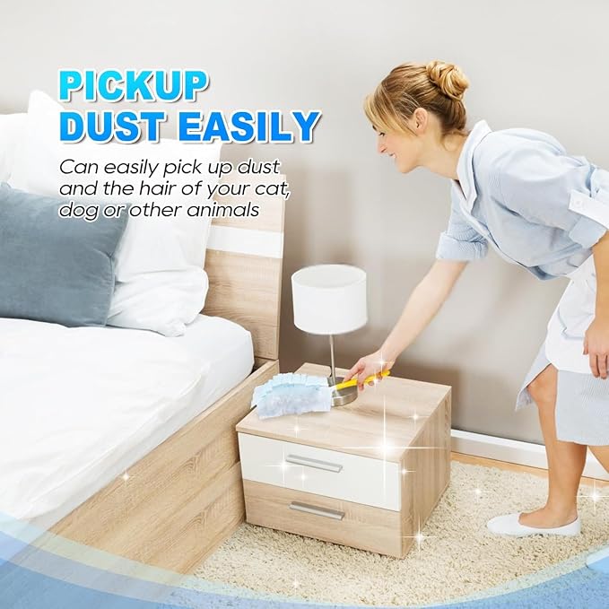 22 Pack Duster Refills w/2 Handles, Compatible with Swiffer Duster | Unscented Disposable Dusters Refills with 2 Detachable Handles, Heavy Duty for Furniture, Blinds, Lamps & Hard-to-Reach