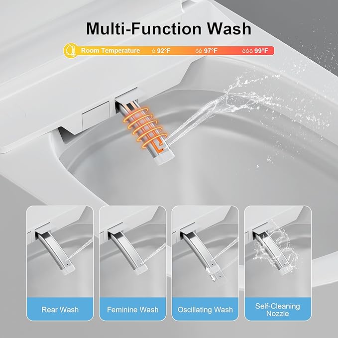 Smart Toilet with Bidet Built in, One Piece Bidet Toilet with Auto Dual Flush, Soft-Close Seat & Lid, Electric Tankless Toilet with Elongated Heated Seat, Foot Sensor, Warm Water & Dryer, LED Display