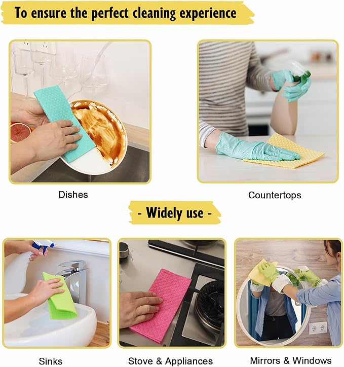 MoLKENE Swedish Dishcloths for Kitchen | 10 Pack Absorbent Cellulose Sponge Cloths Washable | Non-Scratch Reusable Paper Towels Quick Drying Cleaning Rag - Lime Green