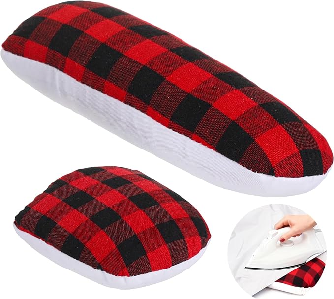 2Pcs Tailors Ham and Seam Roll Set,Red Plaid Ironing Pads,Long and Small Sizes for Pressing Quilting Ironing Projects, Ham Pressing Tools, Seam Roller Alternatives for Sewing Craft
