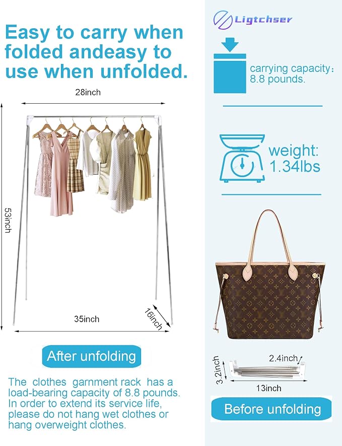Ligtchser Portable Travel Garment Rack,Collapsible Mini Clothing Rack | Portable, Easy to Store,with Small Space Occupation,This Folding Clothing Rack is Suitable for Travel and Dance.