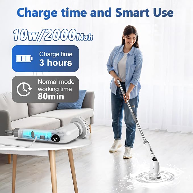 qimedo Electric Spin Scrubber, Rechargeable Handheld Electric Scrubber for Cleaning, Cordless Power Dish Scrubber with 7 Brushes for Bathtub Grout Tile Floor