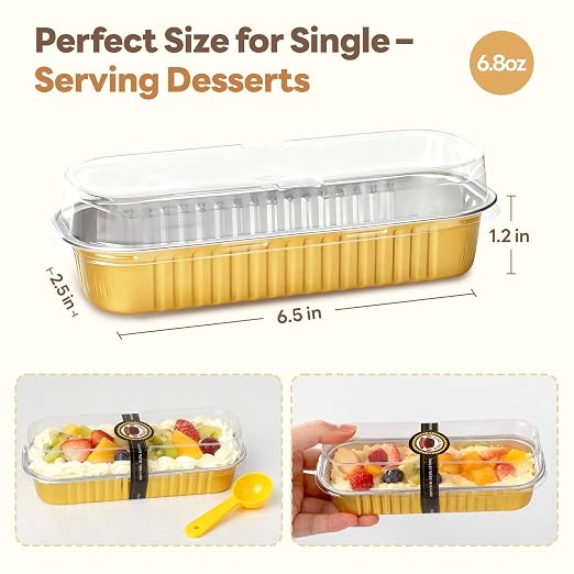YQER 120 Pack Mix Color Mini Cake Pans with Lids and Spoons, 6.8 oz Disposable Aluminum Foil Mini Loaf Pans Cake Tins Bulk Set with Stickers for Baking, Bake Sales, Parties and Dessert Prep