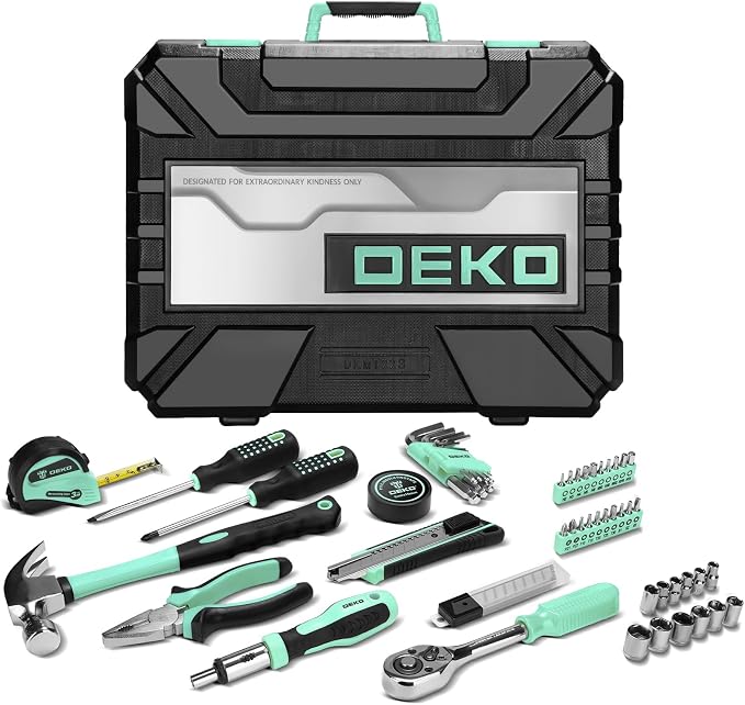 DEKOPRO Tool Set: 228 Piece Home Tool Kit, Household Basic Repair Tool Set Comes with Storage ToolBox, Socket Wrench Set for Car, Hand Tool Box Set for Home - Turquoise