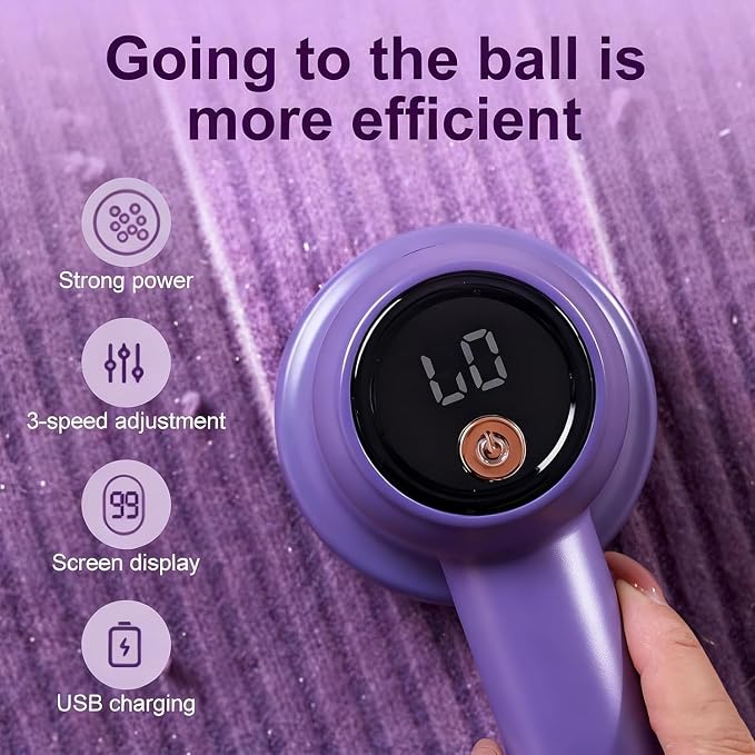 Rechargeable Fabric Shaver with LED Display, 3-Speed Electric Lint Remover for Clothes and Furniture (White)-WDED