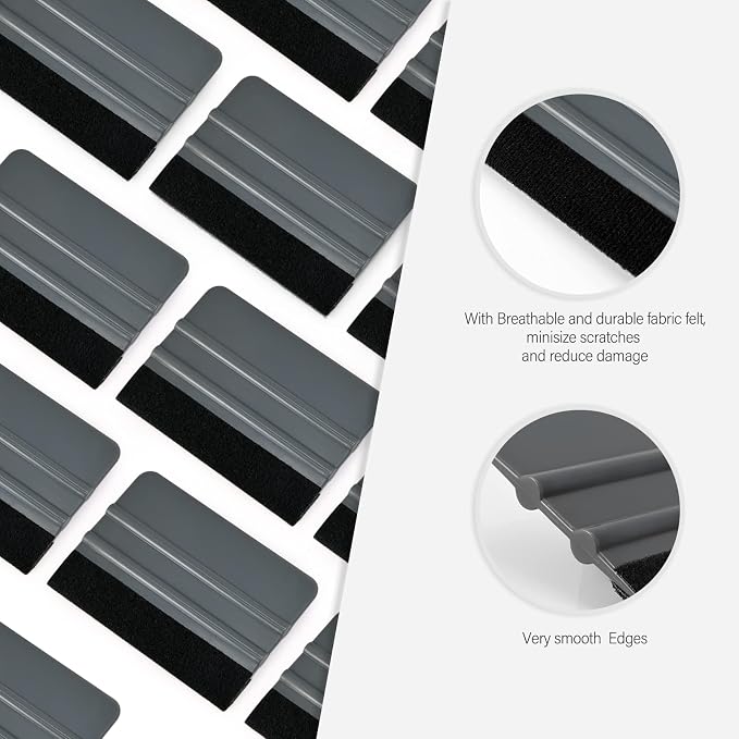 Gomake 20 Pack Vinyl Squeegee With Felt Fabric for Tint Film Decal Application, Wrap Installation, Wallpaper Smooth Tool (Black and Grey, 20)