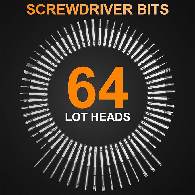 Mini Electric Screwdriver, 3.7V Precision Screwdriver Set Cordless Screwdriver Rechargeable 72 In 1 Magnetic Bit Repair Tech Tool Kit for Electronics Computer Phone Laptop Camera RC Car Watch Glasses