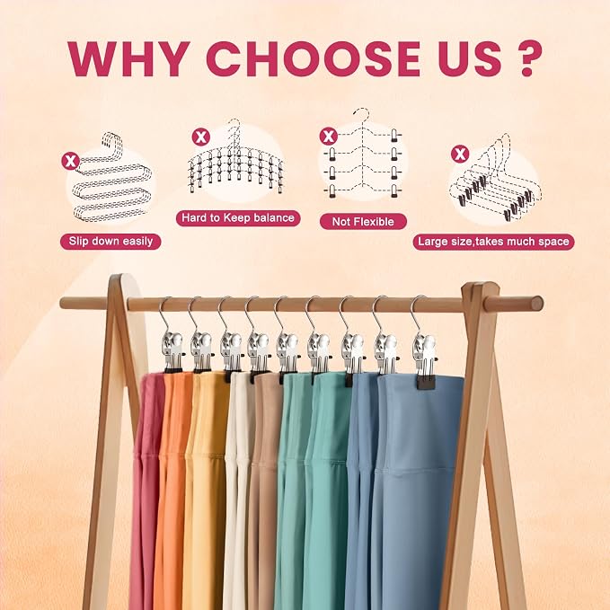 50 Pack Pants Hangers with Clip,Legging Organizer for Closet Hanging, Space Saving Yoga Pants Hangers Clip Hangers Closet Organization,Closet Organizers and Storage for Jeans,Shorts,Skirts,Hats