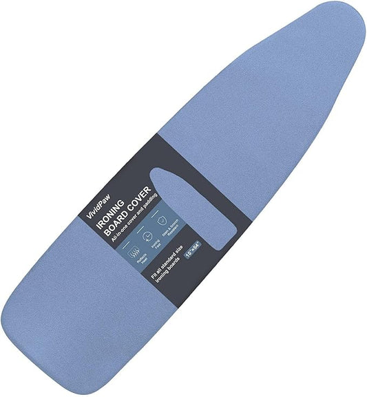 VividPaw Ironing Board Cover and Pad, Standard Size 15x54, Thick Padding, Elastic Edge, Silicone Coated, Resist Scorching, Adjustable Fastener, Heavy Duty Padded Iron Board Covers (Blue)