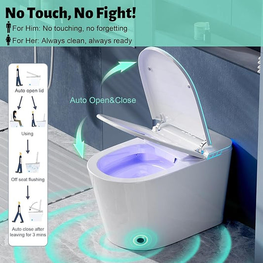 Smart Toilet with Bidet Built in, Bidet Toilet with Heated Seat and Night Light, Modern Tankless Toilet with UV for Bathroom, One Piece Toilets with Soft Close, Dryer, Foot Sensor, Auto Lid&Seat