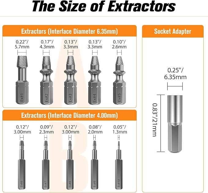 Nuovoware Damaged Screw Extractor Set, 22 PCS Stripped Screw Extractor Kit | All-purpose HSS Broken Screw Remover Set with Magnetic Extension Bit Holder & Socket Adapter, Black