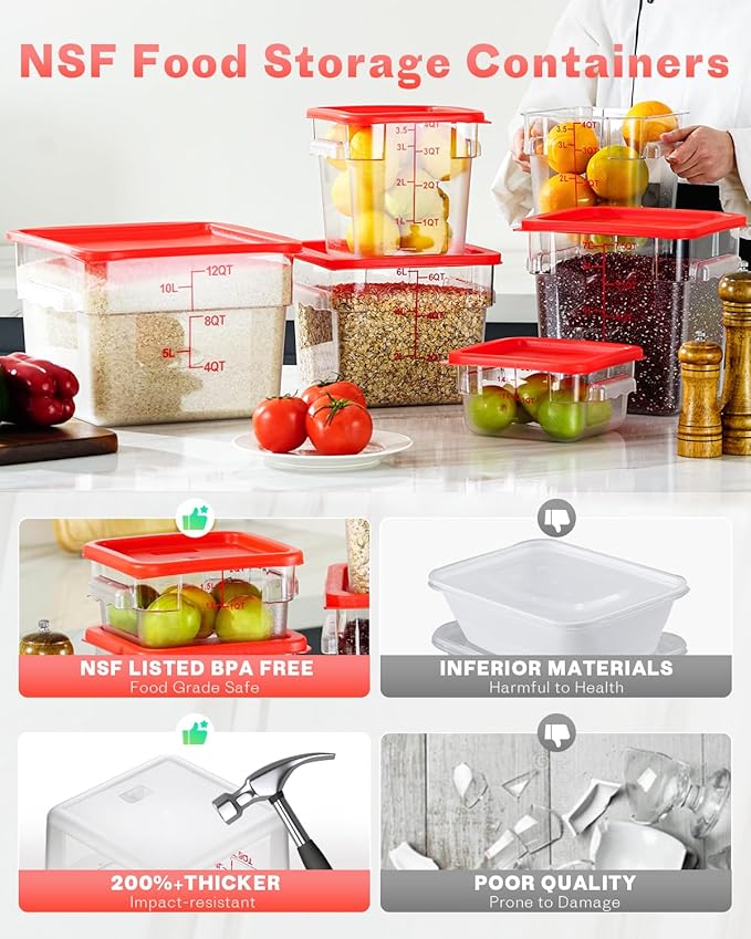 8QT NSF Food Storage Containers: 2 PCS[Food Grade][Hot&Cold Resistant] Clear Food Storage Containers with Scales Handles for Home Restaurant Kitchen Storage Pizza Proof Dough, BPA Free (N1)