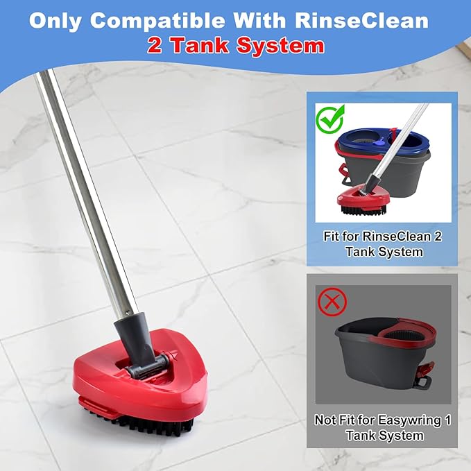 Mop Handle for O Cedar RinseClean 2 Tank System, Scrub Brush and Spin Mop Base Compatible with O-Cedar, 4-Section Spin Mop Handles and Base for RinseClean Spin Mops