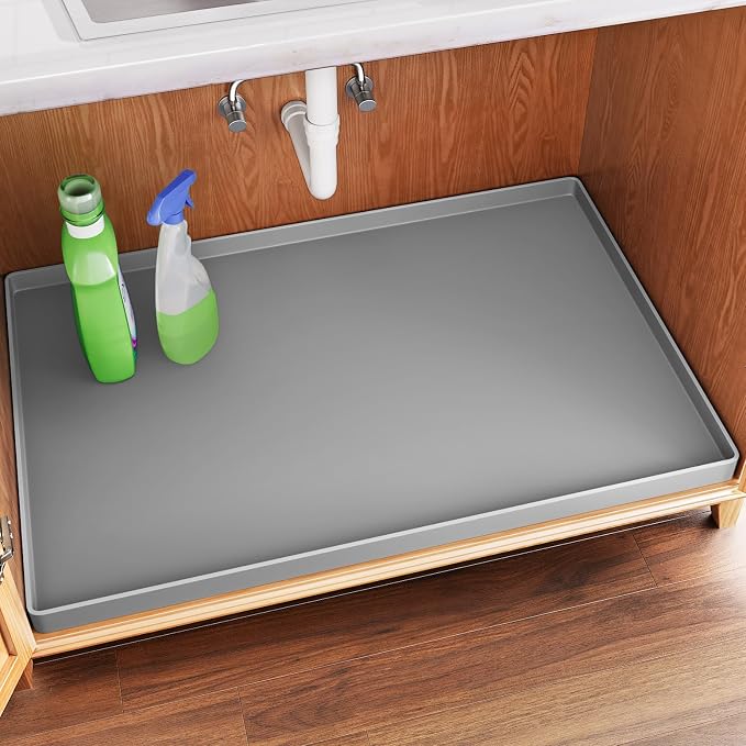 FLATO Waterproof Under Sink Mat 37" x 19" Shelf Liner for Kitchen and Bathroom, Cabinet Protector, Organizers and Storage, Flexible Silicone Drip Tray