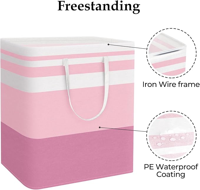 StorageRight Laundry Basket Hamper, 100L Collapsible Clothes Storage, Pink | Freestanding Clothes Hampers, Foldable design, with Easy Carry Handles, For Laundry, Bedroom, Dorm, Clothing, Towels, Toys