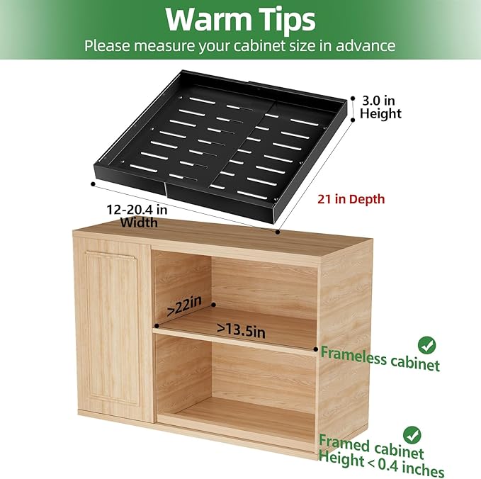 PAKETA 2 Pack Expandable Pull Out Cabinet Organizer,21" Deep | Pull Out Drawers for Cabinets with width from 12" to 20",Sliding Drawers for Cabinets with Upgrade 3 Slide Rails,hold 65 lbs