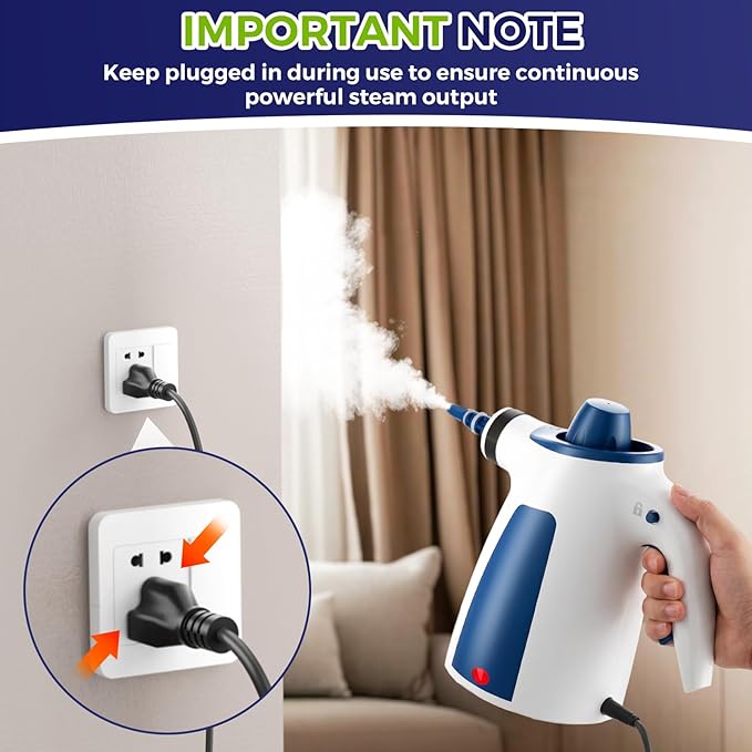 Handheld Steam Cleaner, 230°F Pressurized Steamer with No Water Spitting & Continuous Steam, 350ML Chemical-Free Deep Cleaning for Grease & Grime, 14 Accessories for Grout, Bathroom, Kitchen & Car