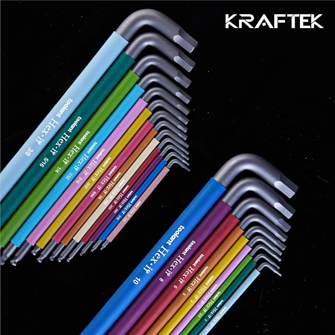 toolant Allen Wrenches Sets 22pcs(Metric&SAE), Extra Long Arm Allen Key Set with Ball End, Crafted Hex Key Set with Color Coded Sleeves, Unique Patented Holder Design for Magnetizing and Demagnetizing