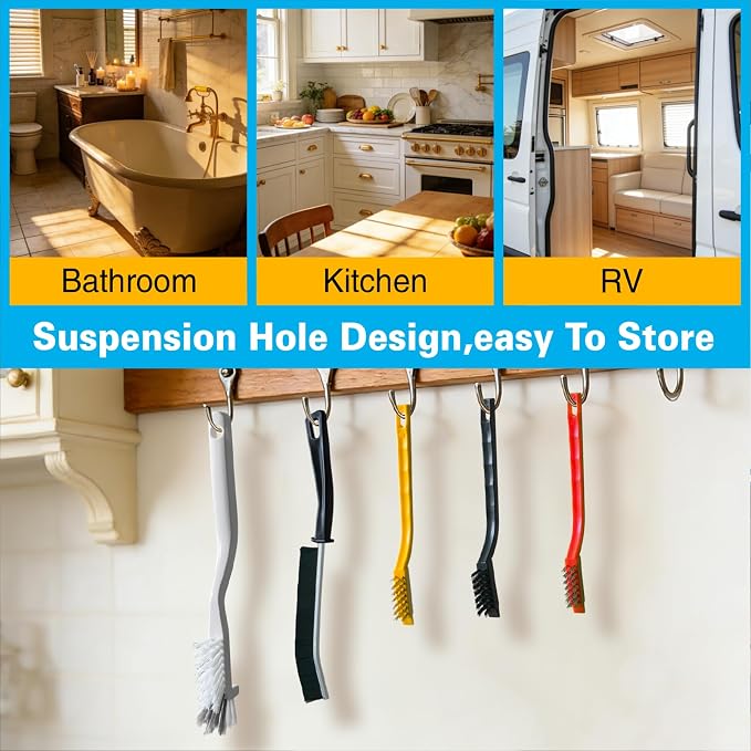 King Origin 8 PCS Crevice Cleaning Brush Set, Hard Bristle | Small Scrub Brushes, Deep Cleaning Supplies for Kitchen, Bathroom, Grout, Bottle, Corners &Tight Spaces