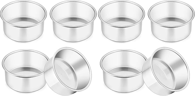 TeamFar 4 Inch Cake Pan, 4 Pcs Mini Cake Pan Round Tier Baking Tins Set Stainless Steel, For Baking Steaming Serving, Healthy & Sturdy, Mirror Finish & Dishwasher Safe (Pack of 2)