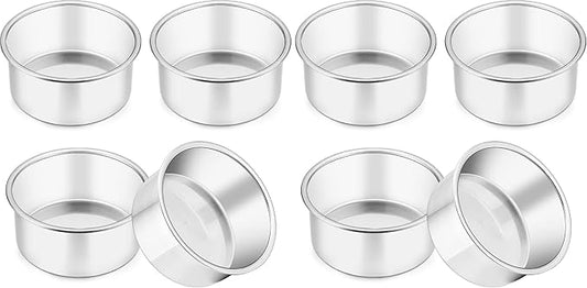 TeamFar 4 Inch Cake Pan, 4 Pcs Mini Cake Pan Round Tier Baking Tins Set Stainless Steel, For Baking Steaming Serving, Healthy & Sturdy, Mirror Finish & Dishwasher Safe (Pack of 2)