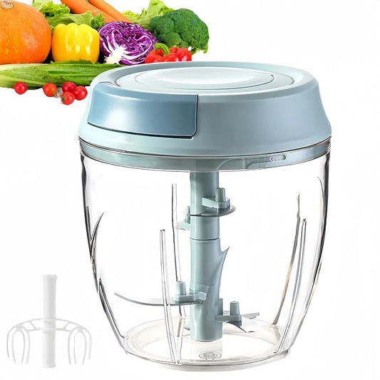 Manual Food Processor, Garlic Mincer Hand Cutter, Vegetable Chopper for Kitchen Gadgets, Hand Pull String onion chopper for Veggies, Ginger, Fruits, Nuts, Herbs, etc, 1000ML (blue)