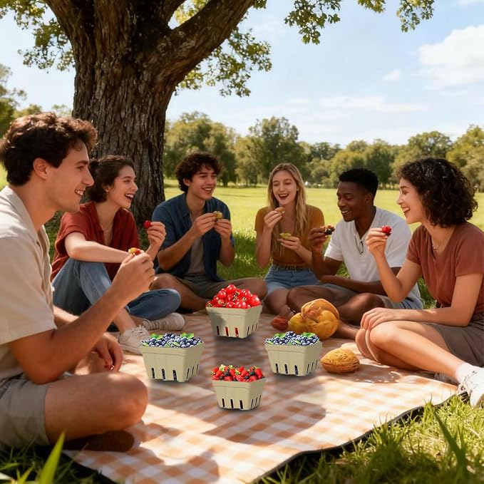 60 Pack Natural Pulp Fiber Berry Baskets, Small Molded Vented Fruit Containers for Strawberry Blueberry Raspberry, Eco-Friendly Produce Trays for Farmers Market, Kitchen Storage & Grocery