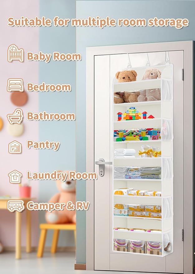 TAHAVICE 1 Pack Over The Door Storage Organizer with 5 Large Pockets | 44 lbs Weight Capacity Door Hanging Organizers with 10 Mesh Pockets and Storage for Bedroom,Bathroom,Nursery,Kidroom,Babyroom