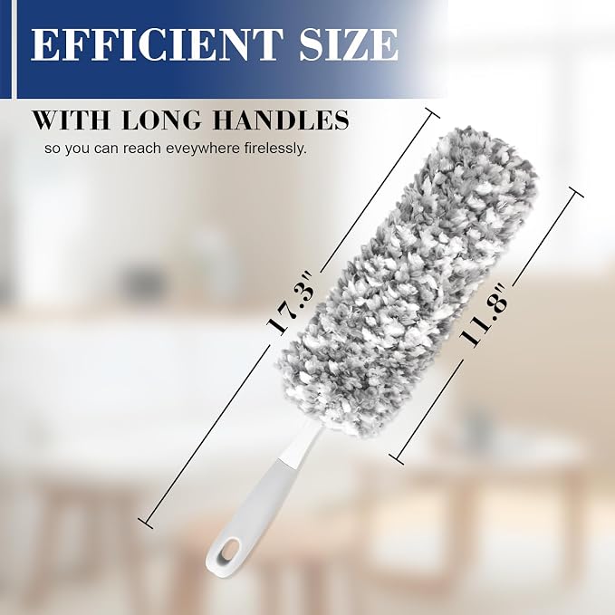 Bryquelin 17.3" Handheld Microfiber Dusters for Cleaning-Detachable & Washable Head, for Furniture, Keyboards, Car Interiors, and Delicate Surfaces