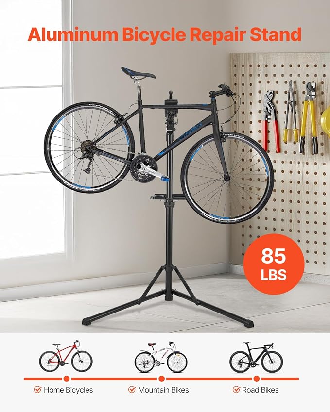 VEVOR Bike Repair Stand, 85 lb Heavy-duty Bicycle Work Stand with 40.7-64.1 in Adjustable Height & Magnetic Tool Tray, Foldable Bicycle Maintenance Rack, Shop Home Mechanics for Mountain & Road Bike