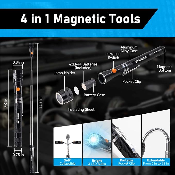 Magnet Pickup Tool with Telescoping Magnetic Flashlight and 6 in 1 Multitool Pen with Rulers, Bubble Level, Screwdrivers, Ballpoint, Fathers Day Dad Gifts, Birthday Gifts for Men, Dad, Husband | Magnetic Flashlight & Multitool Pen with Rulers, Bubble L...